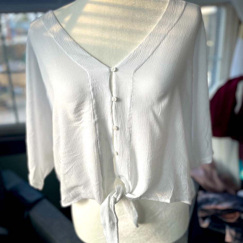 Express Crinkle White Dolman Top